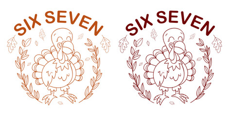 Silhouette of a turkey with autumn leaves and festive text for thanksgiving and cozy season celebrations isolated on transparent background