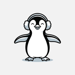 Happy penguin wearing earmuffs