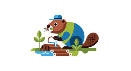 Cartoon beaver directs waterflow