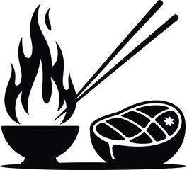 Sizzling steak stir fry meal silhouette design