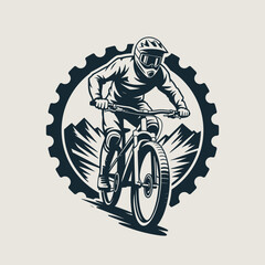 Mountain biker descending steep trail illustration suitable for adventure and sport projects.