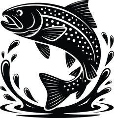 Spotted trout leaping from water splash silhouette