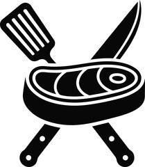 Crossed steak spatula and knife silhouette for cooking and grilling