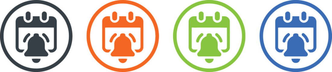 calendar, notification, alert, reminder, event, date, time, schedule, planning, symbol, icon, set, collection, dark gray, orange, green, blue, circle, ring, badge, graphic, design, interface, ui, ux, 