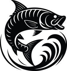 Tarpon jumping out of water fishing silhouette icon catch