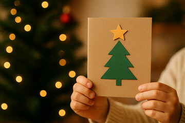 Handmade Christmas card with tree and star brings cozy holiday cheer, perfect for seasonal greetings, gifts, and festive celebrations with loved ones