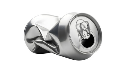 Crushed aluminum can isolated on black background showing waste and recycling