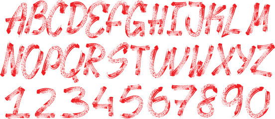 Handwritten alphabet and numbers in a whimsical style with pink hue