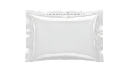 Blank white foil pouch packaging mockup on a black background for product presentation