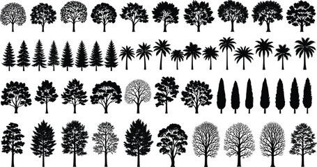 Collection of Diverse Tree Silhouettes in Black and White trees variety © Montaha,, Creatives