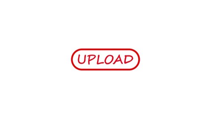 Simple hand drawn red outlined oval button with the word upload written in black handwritten font on a white background