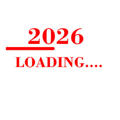The year two thousand twenty six is loading with a red line and loading text on white background