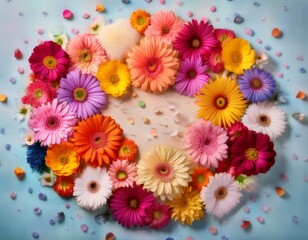 an abundance of delightful blossoms radiating joy and freshness with a kaleidoscope of vibrant colors against a pristine background