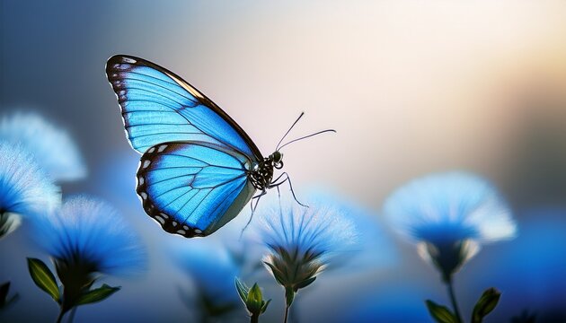 striking blue butterfly with intricate wing patterns poised against a pristine light backdrop creating a sense of delicate wonder and nature s artistry
