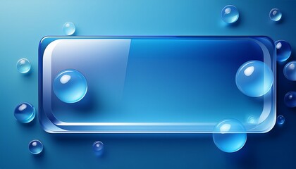 modern blue glassmorphism background with translucent rectangle and glossy spheres on soft gradient ideal for ui web and branding designs