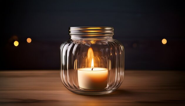 single clear glass candle jar lit flame - Powered by Adobe