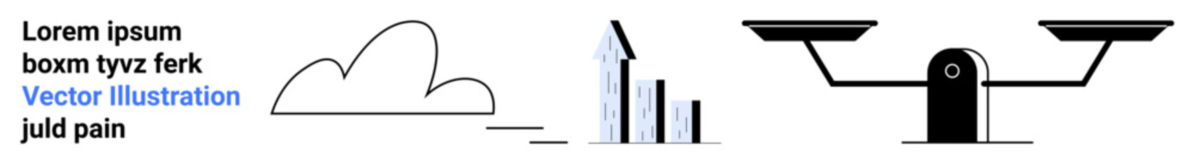 Cloud storage, data visualization, technology services, decision-making, balance, business strategy. A cloud icon, bar graph and balance scale. Cloud storage and data visualization concepts