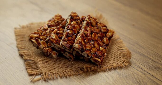 Peanut Jaggery chikki or bar using groundnut or shengdana with gur
