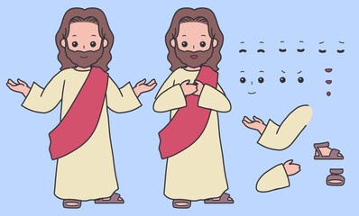 Editable Jesus Standing Religious Character Kit. Perfect for Christian educational media, animation, motion graphics, Sunday school materials, and religious illustration projects.