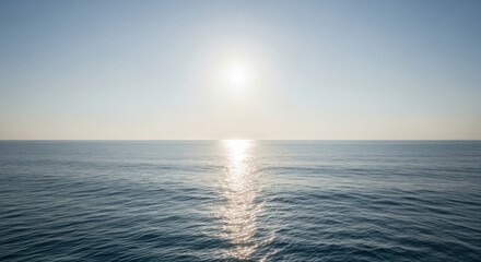 Serene ocean horizon sunrise majestic sun reflecting on water waves