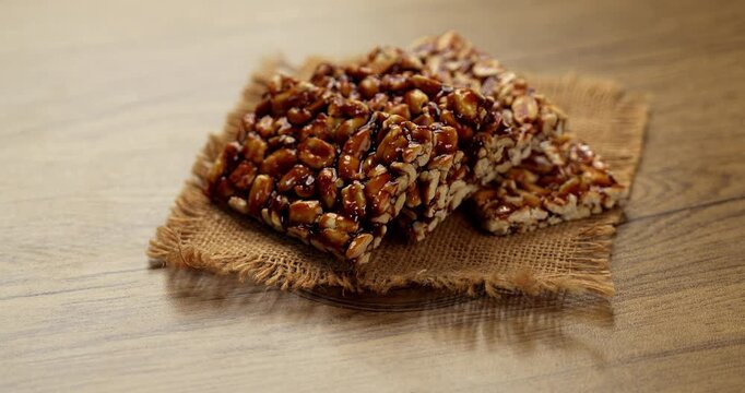 Peanut Jaggery chikki or bar using groundnut or shengdana with gur
