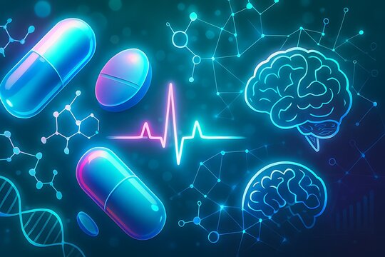 Futuristic medical technology with brains pills and dna