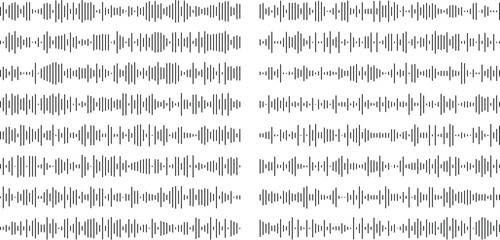 Abstract Audio Waveform Equalizer Background for Music and Sound Design,Set of voice message equalizer. Voice sound line with broken lines isolated on white background. Vortex, sonar wave, soundwave,