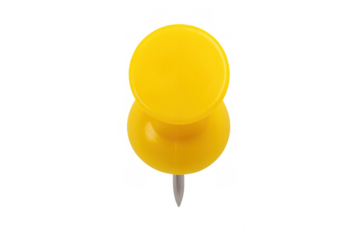 Yellow pushpin or thumbtack, holding important notes, marking locations, or organizing office documents