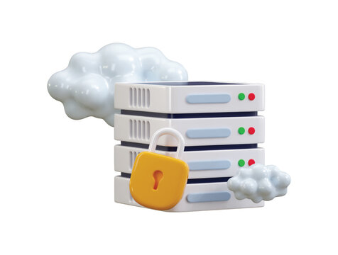 Secure cloud with data center icon 3d render concept of cloud data security icon vector illustration
