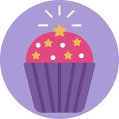 A colorful cupcake with pastel frosting and sprinkles, styled with a whimsical, magical theme.