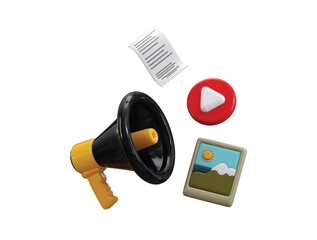 Marketing icon 3d render concept of megaphone with image with paper social media promotion icon vector illustration