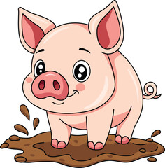 Cute Baby Piglet Playing in Mud Puddle