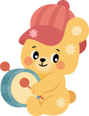 Cute Bear Playing a Little Drum