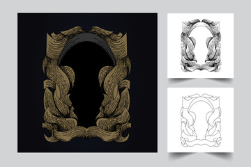 Detailed Ornamental Frame with Scrollwork and Keyhole Negative Space 
