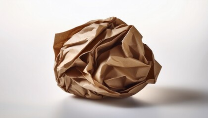 crumpled brown paper ball on white background wrinkled napkin texture