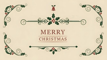 Elegant vintage christmas greeting card design with decorative holly border element and merry christmas text on beige background