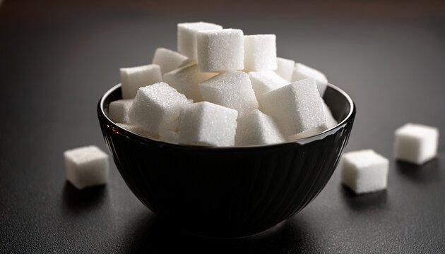 a close up view of white sugar cubes stacked elegantly in a black bowl the contrast of colors creates a striking visual effect perfect for culinary artwork or health related content ai