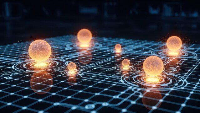 Abstract glowing data nodes connected to network infrastructure system - Powered by Adobe