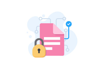 Vector illustration of Privacy and Data Security Document Icon with Lock and Digital Network Background.