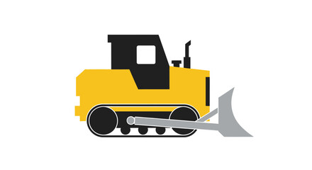 Vector graphic of a yellow and black bulldozer with a silver blade
