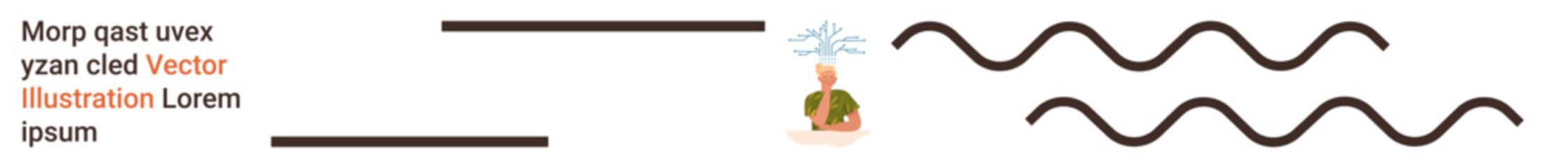 Creativity, growth, mindfulness, inspiration, ideas, eco-consciousness. Person with a plant on their head next to flowing lines. Creativity and growth through abstract minimal elements