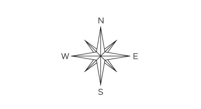 Stylized eight-point navigational compass rose graphic indicating cardinal directions