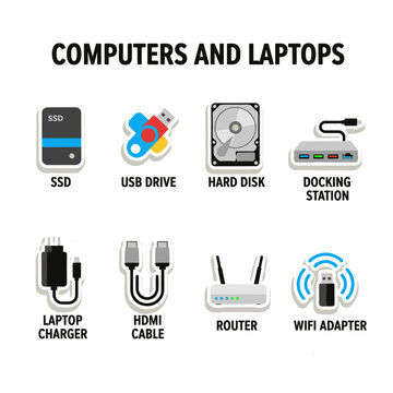 Computers and laptops flat icons set