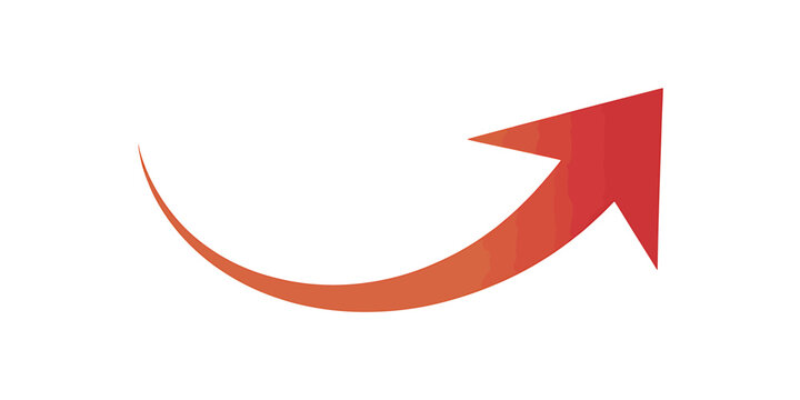 Red arrow pointing upwards with a curved beginning suggesting growth and success in business concept