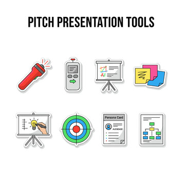 Presentation Tools Sticker Icons Set