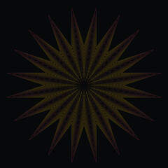 Abstract fractal flower burst pattern of colorful light explosion against a black night sky background for celebration design