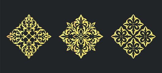 Golden ornate luxury patterns, decorative elegant emblem set