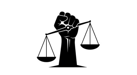 Raised fist holding scales of justice symbolizing equality and social justice