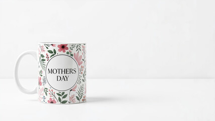 Mother's Day mug with floral print on a white background  