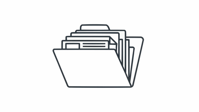 Line art icon of an open folder filled with various documents and files, symbolizing organization and data storage.